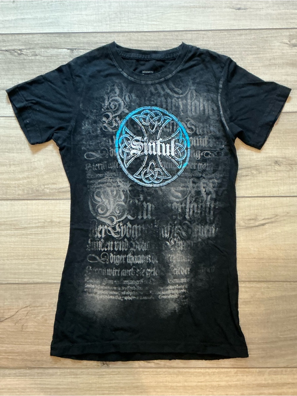 Sinful Black Logo Graphic Tee with Vintage Script
